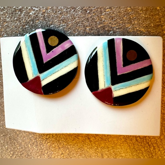 Southwestern Inspired Vintage Handcrafted Geometric Design Post Earrings - Picture 5 of 6